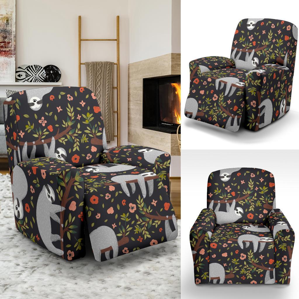 Floral Sloth Pattern Print Recliner Cover-grizzshop