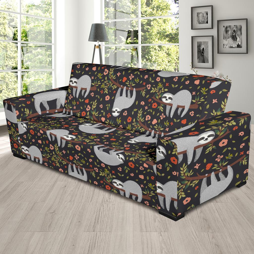 Floral Sloth Pattern Print Sofa Covers-grizzshop