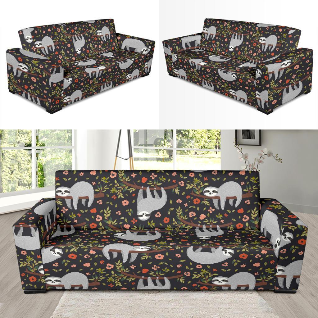 Floral Sloth Pattern Print Sofa Covers-grizzshop