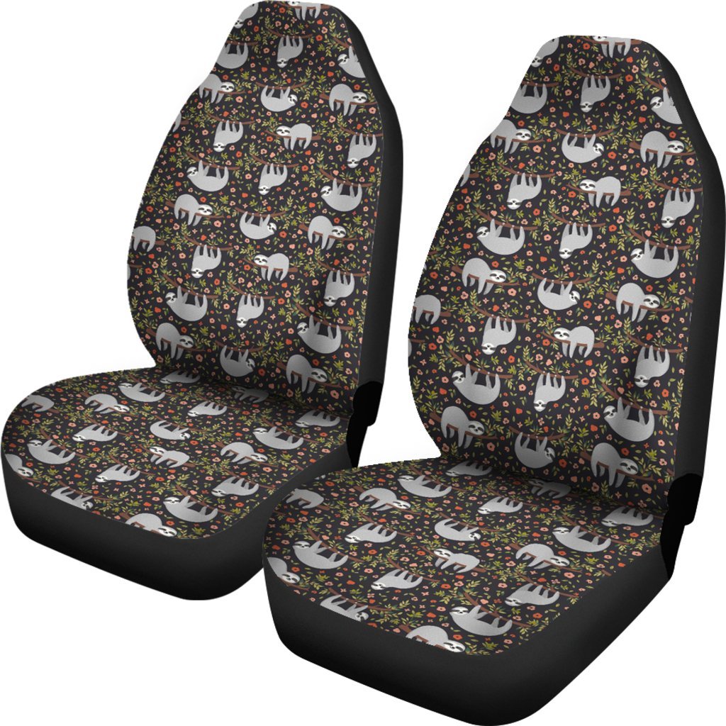 Floral Sloth Pattern Print Universal Fit Car Seat Cover-grizzshop