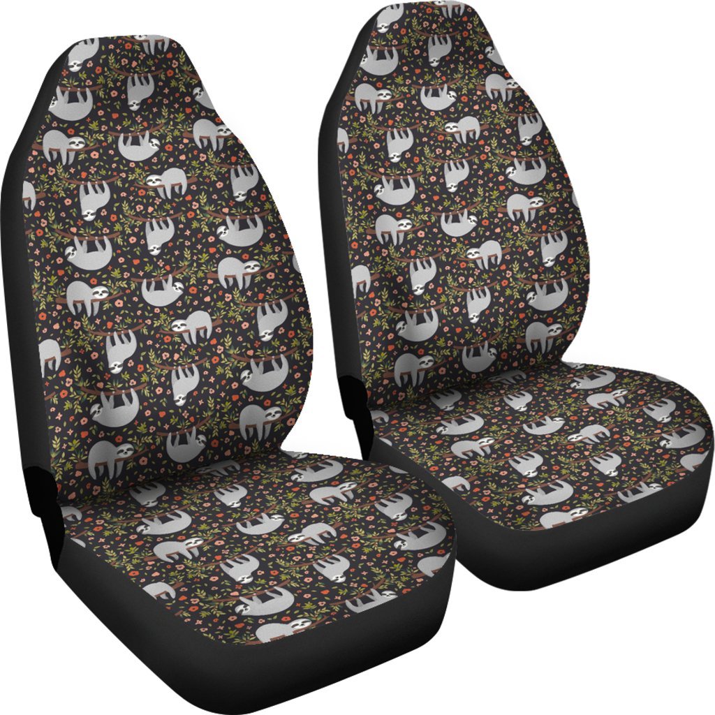 Floral Sloth Pattern Print Universal Fit Car Seat Cover-grizzshop