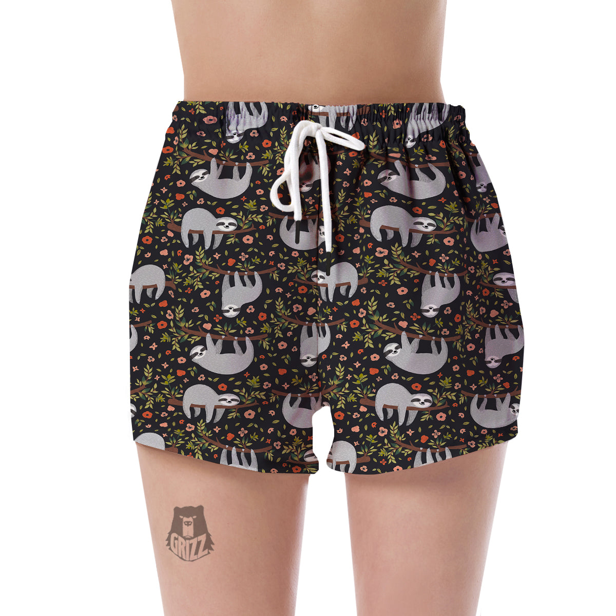 Floral Sloth Pattern Print Women's Shorts-grizzshop