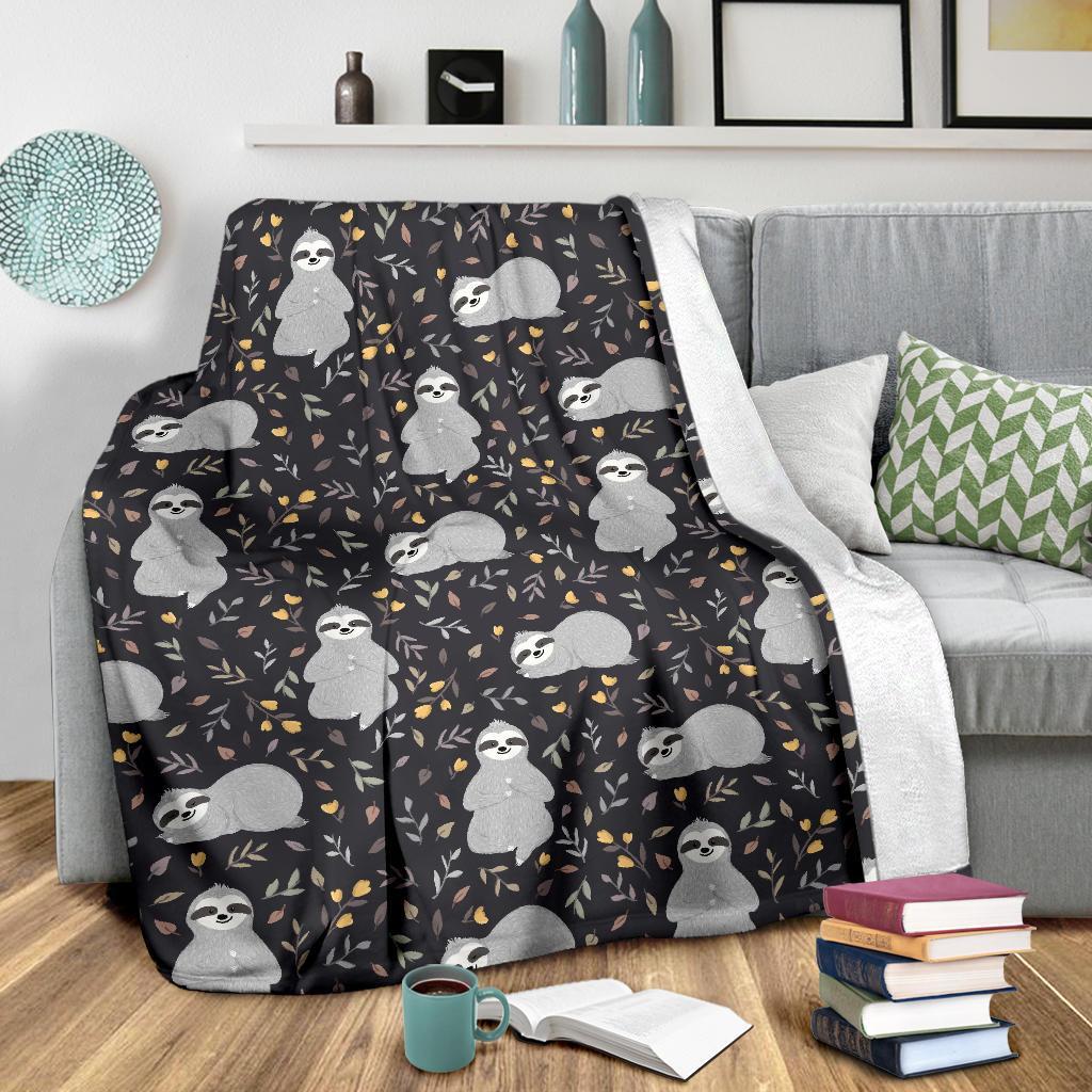 Floral Sloth Print Pattern Blanket-grizzshop