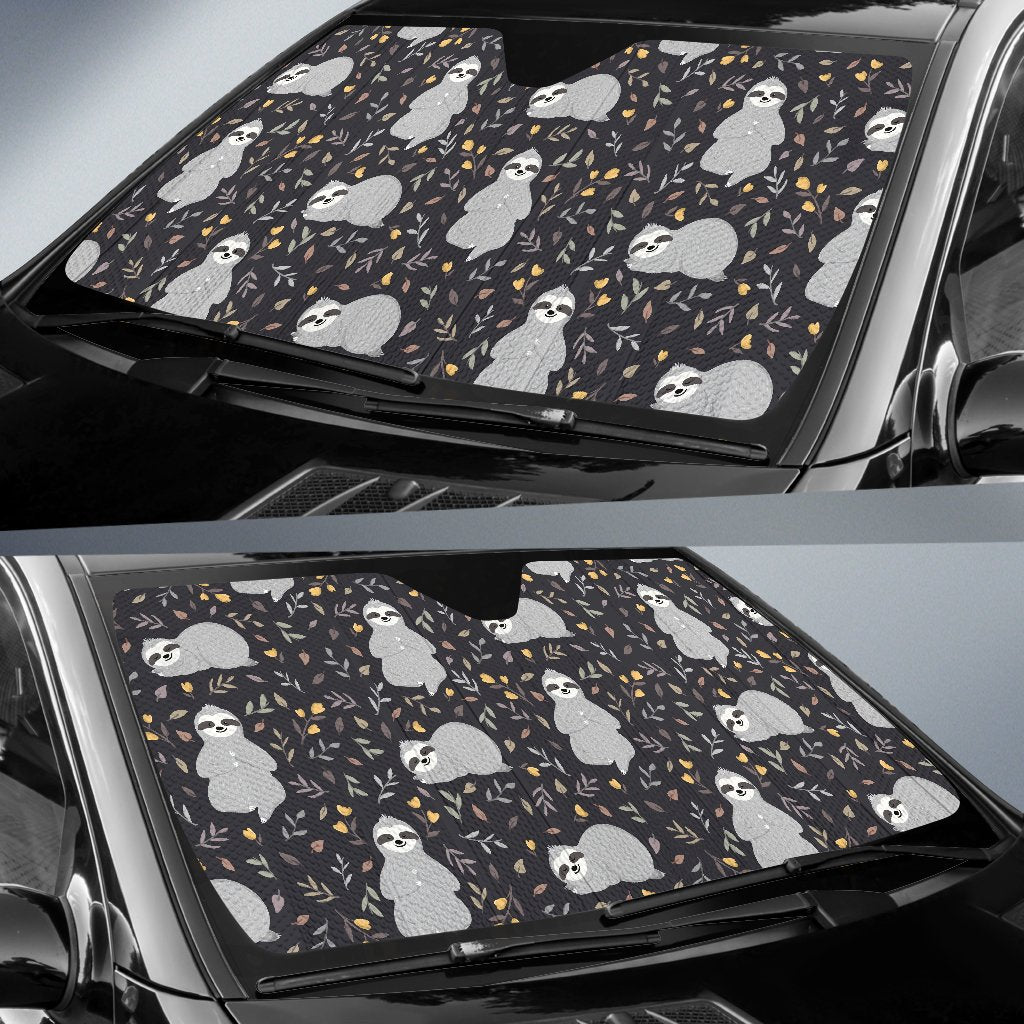 Floral Sloth Print Pattern Car Sun Shade-grizzshop