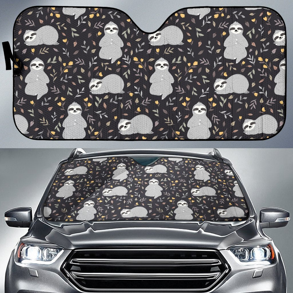 Floral Sloth Print Pattern Car Sun Shade-grizzshop