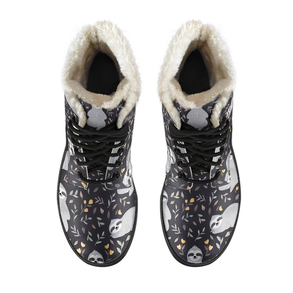 Floral Sloth Print Pattern Comfy Winter Boots-grizzshop