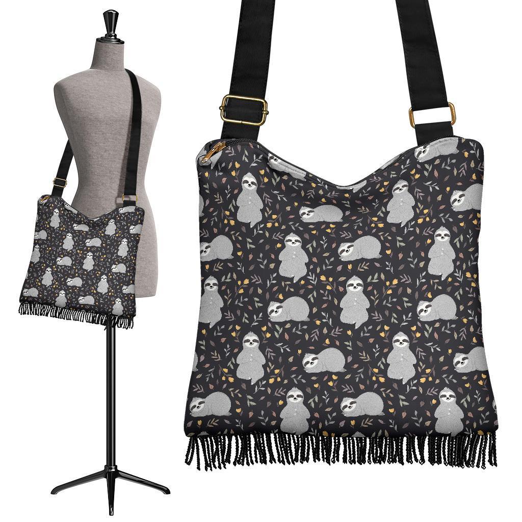 Floral Sloth Print Pattern Crossbody Bags-grizzshop