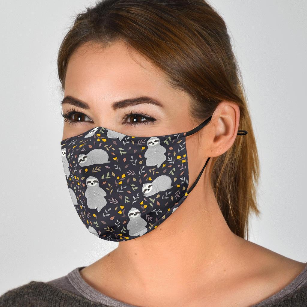 Floral Sloth Print Pattern Face Mask-grizzshop