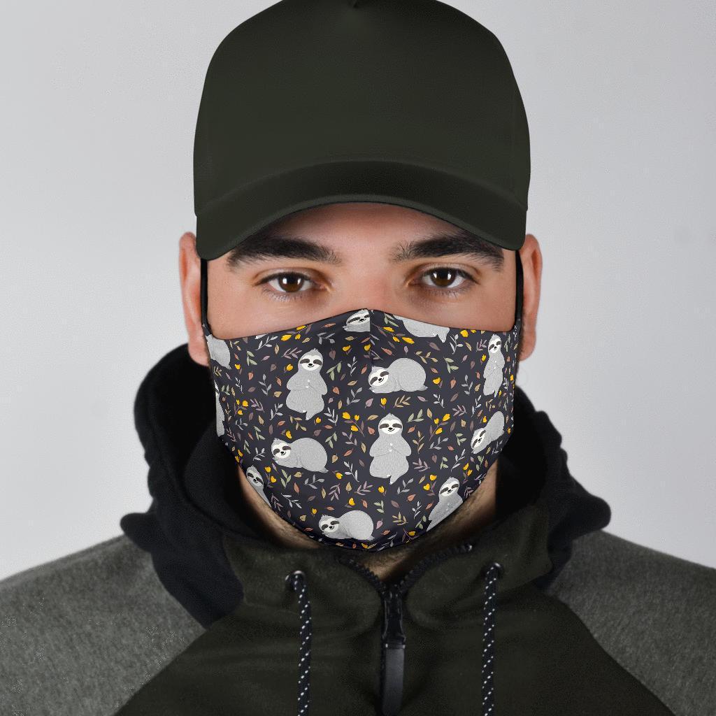 Floral Sloth Print Pattern Face Mask-grizzshop