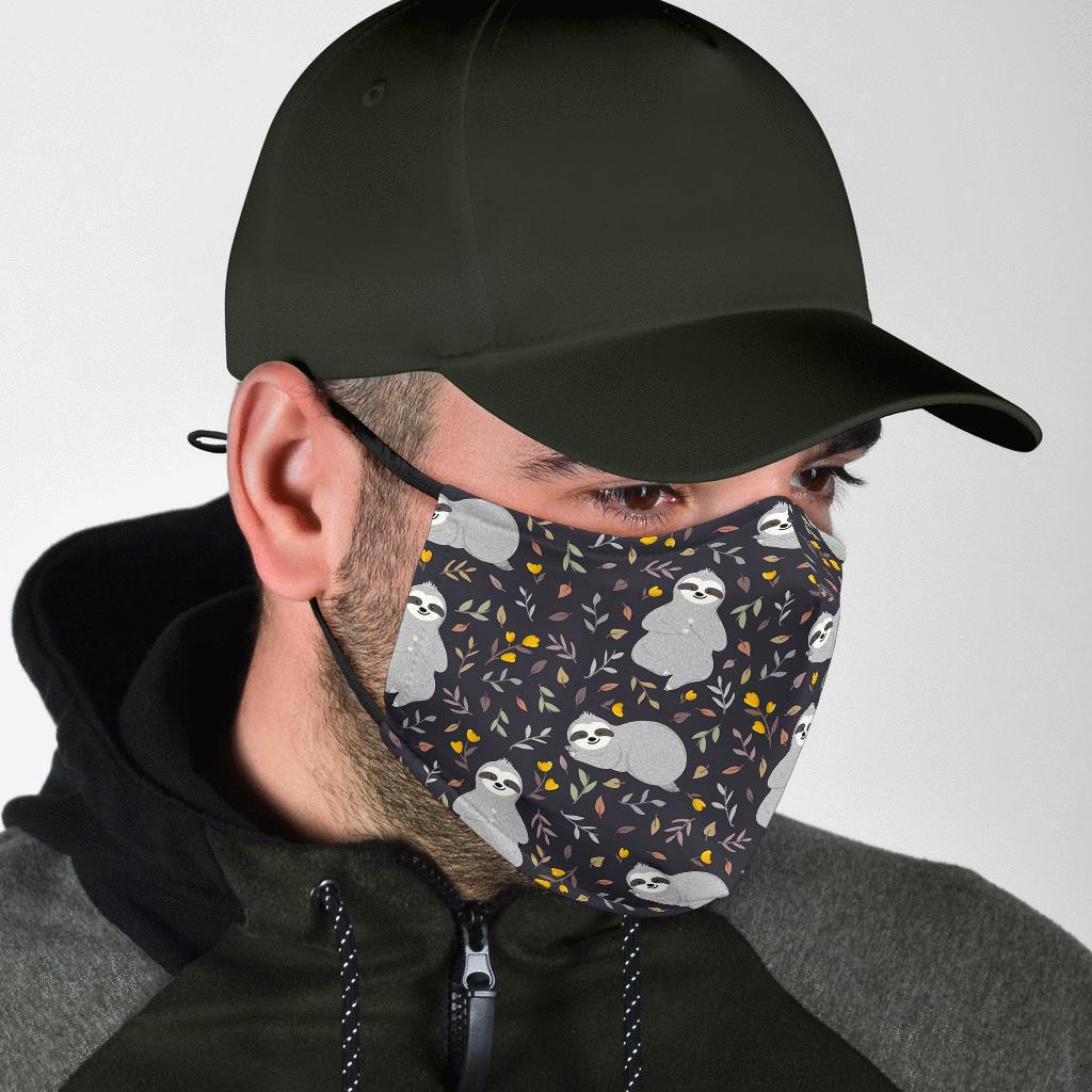 Floral Sloth Print Pattern Face Mask-grizzshop