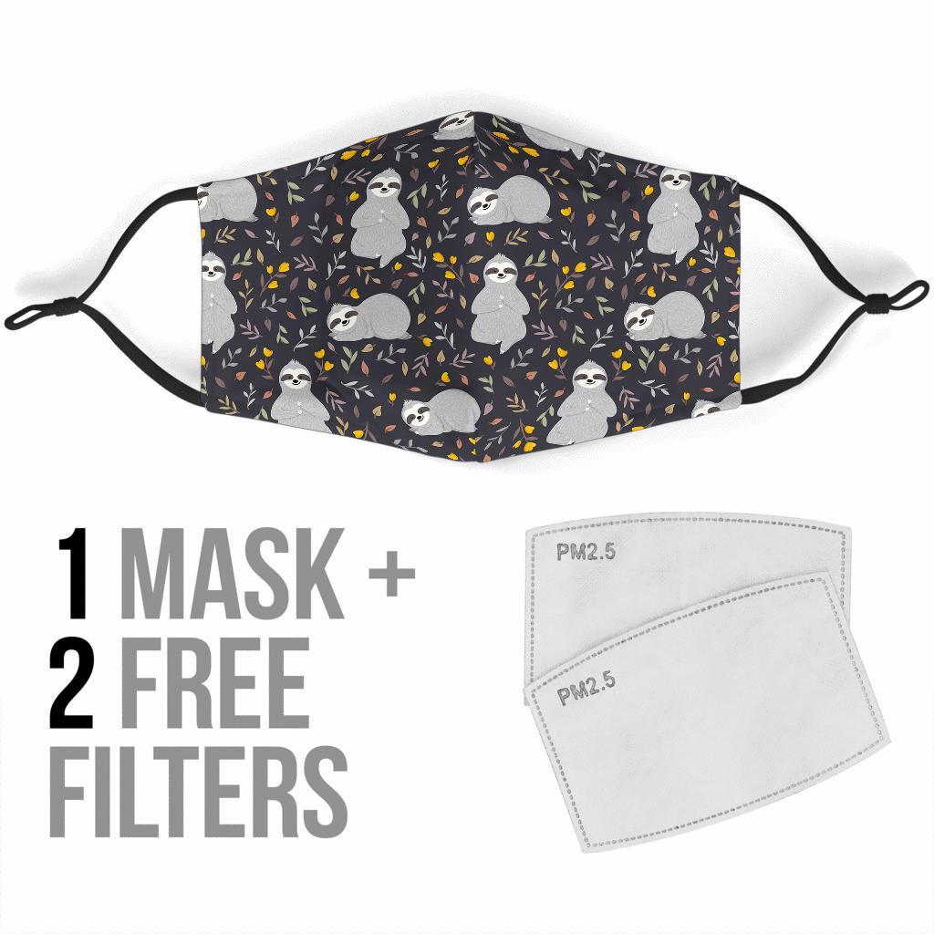 Floral Sloth Print Pattern Face Mask-grizzshop