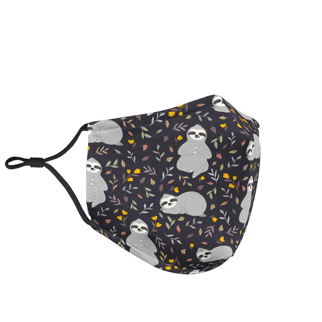 Floral Sloth Print Pattern Face Mask-grizzshop