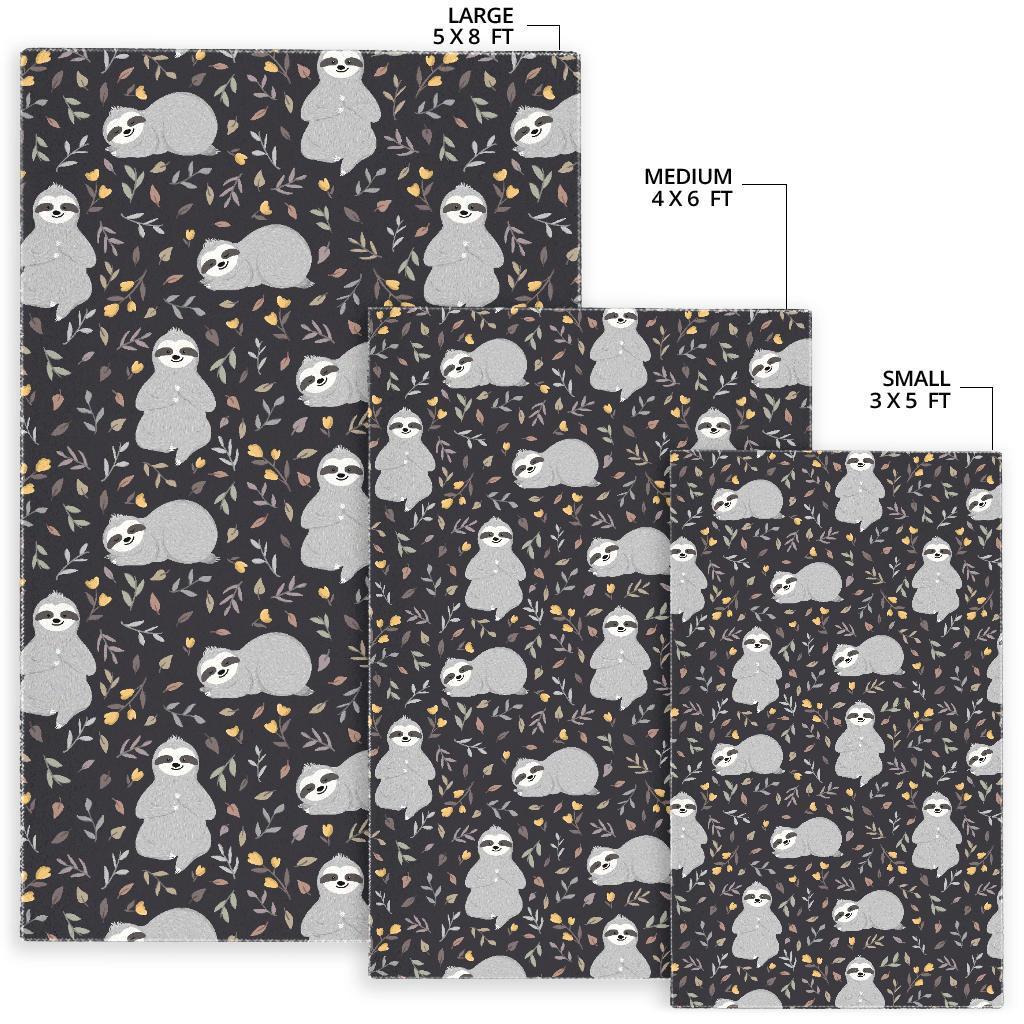 Floral Sloth Print Pattern Floor Mat-grizzshop