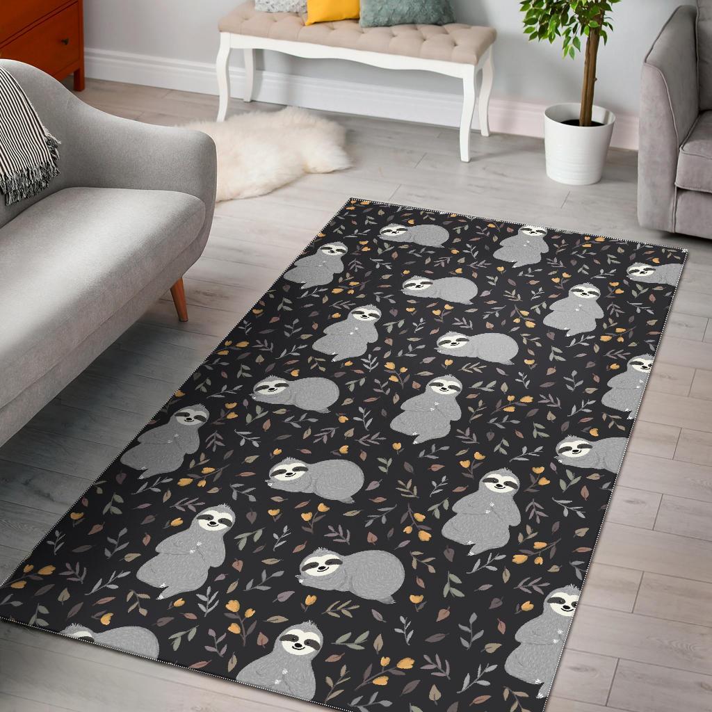Floral Sloth Print Pattern Floor Mat-grizzshop