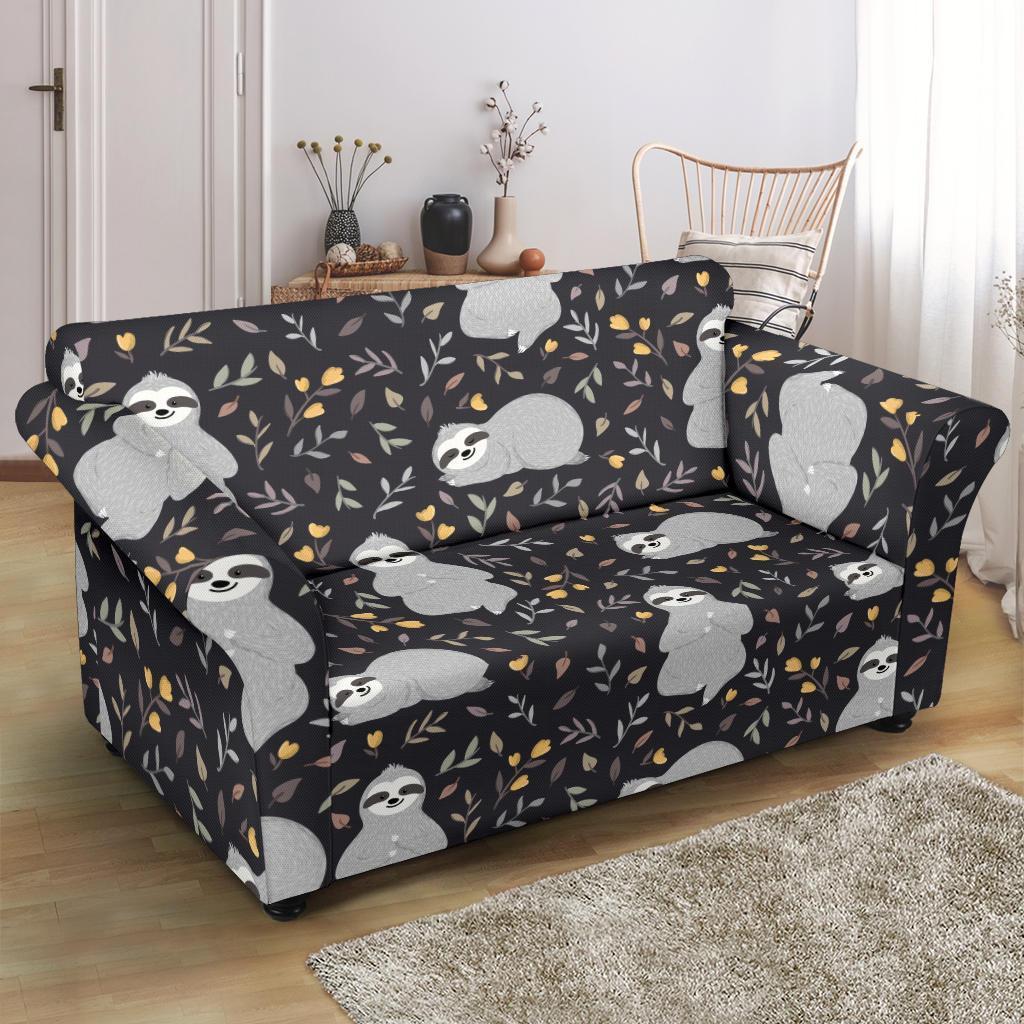 Floral Sloth Print Pattern Loveseat Cover-grizzshop