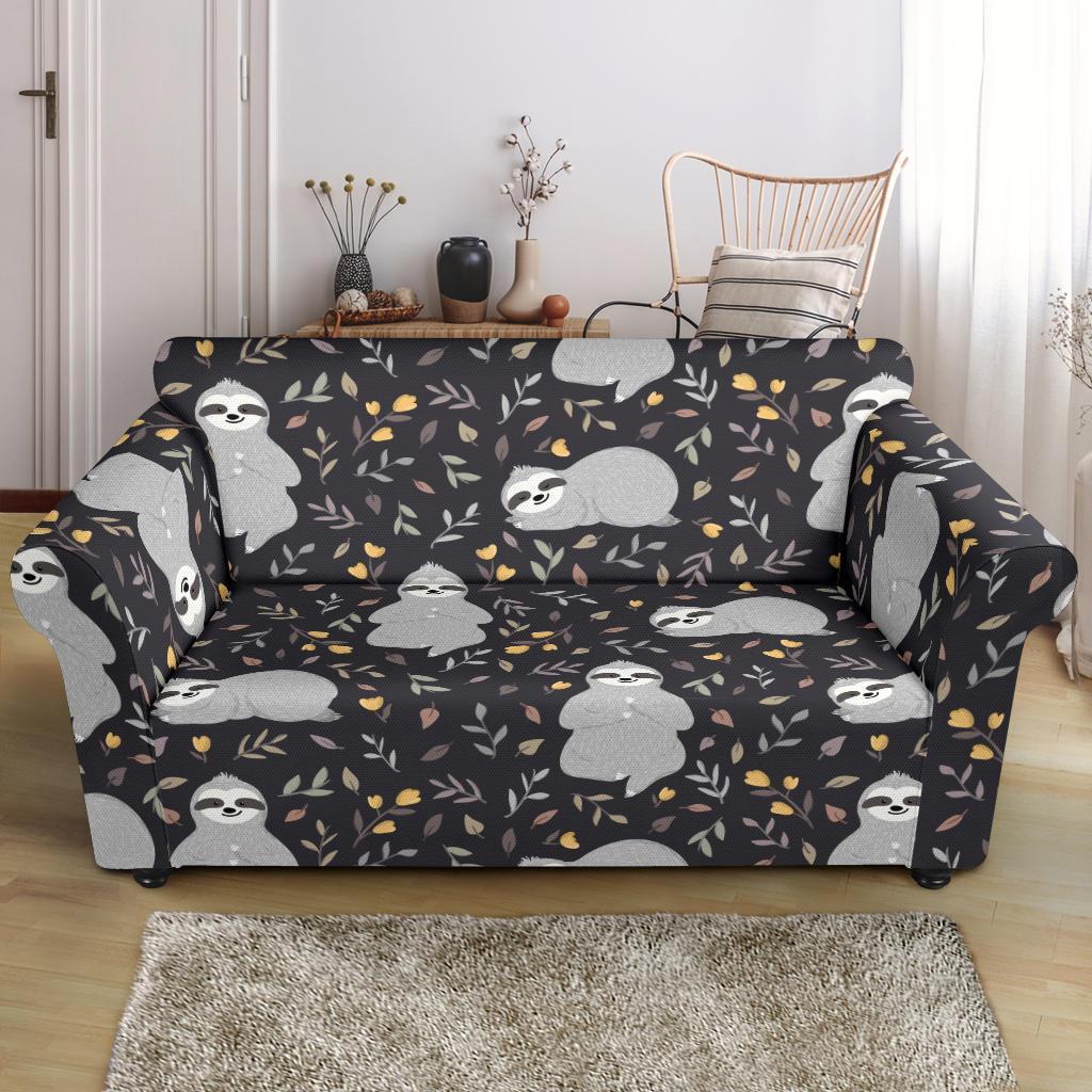 Floral Sloth Print Pattern Loveseat Cover-grizzshop