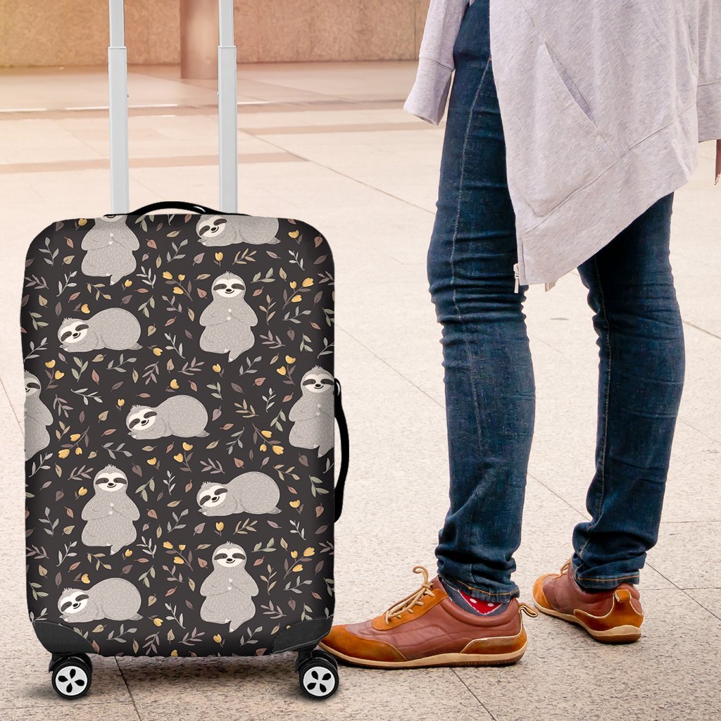 Floral Sloth Print Pattern Luggage Cover Protector-grizzshop