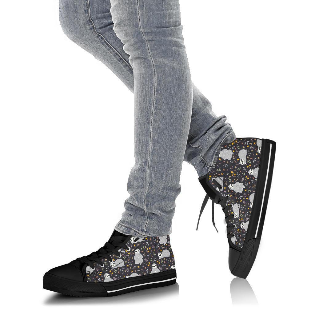 Floral Sloth Print Pattern Men Women's High Top Shoes-grizzshop