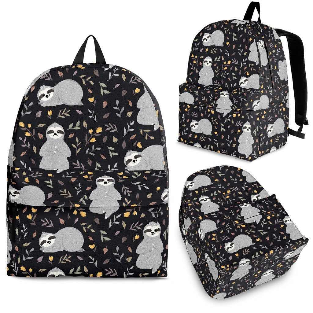 Floral Sloth Print Pattern Premium Backpack-grizzshop