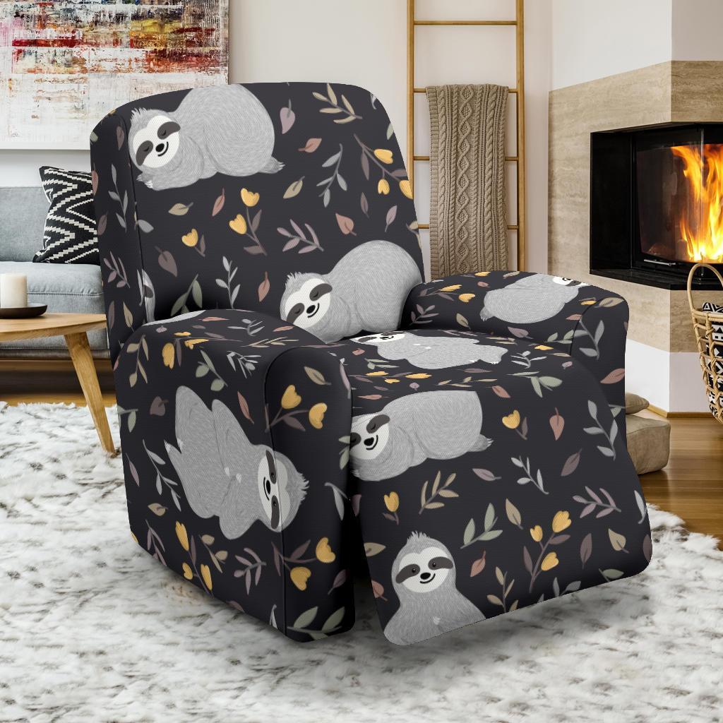 Floral Sloth Print Pattern Recliner Cover-grizzshop