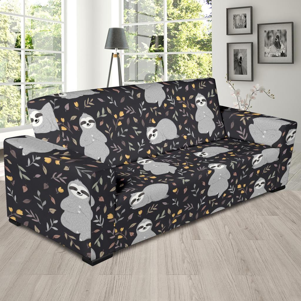 Floral Sloth Print Pattern Sofa Covers-grizzshop