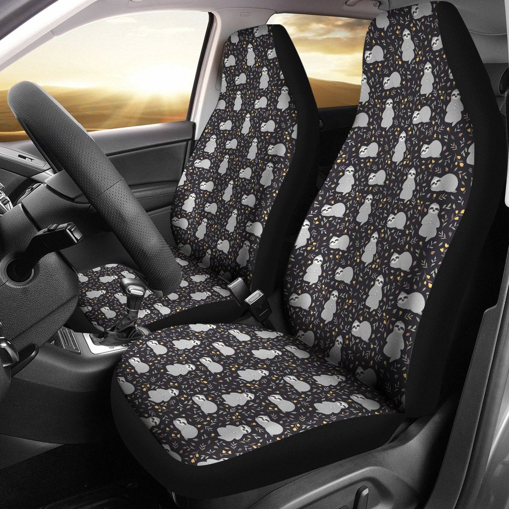 Floral Sloth Print Pattern Universal Fit Car Seat Cover-grizzshop