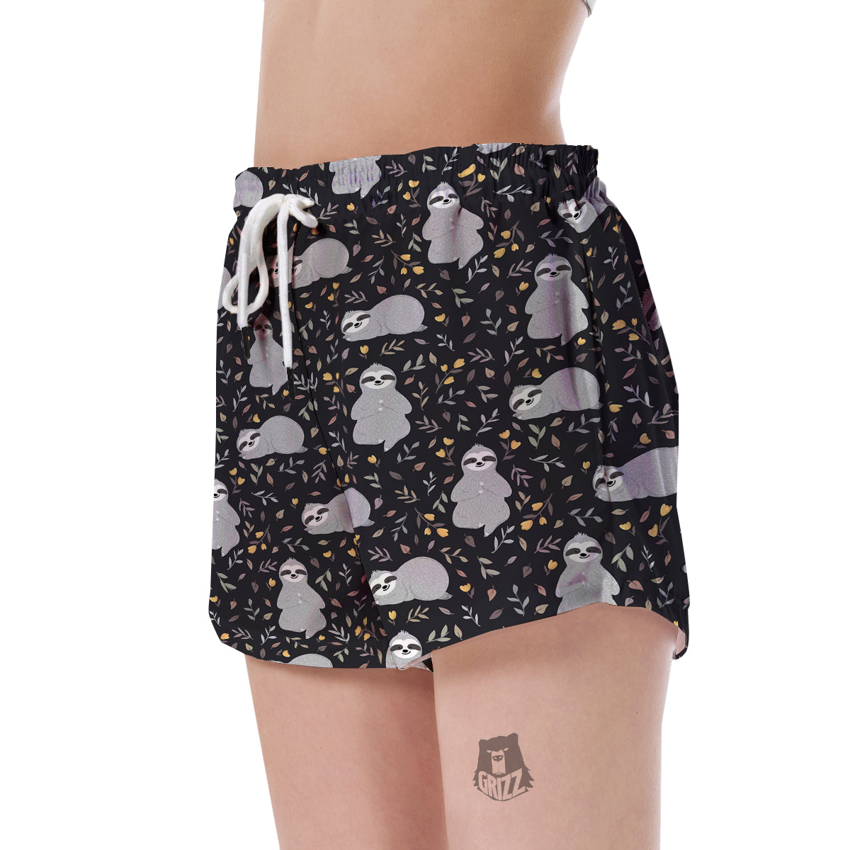 Floral Sloth Print Pattern Women's Shorts-grizzshop