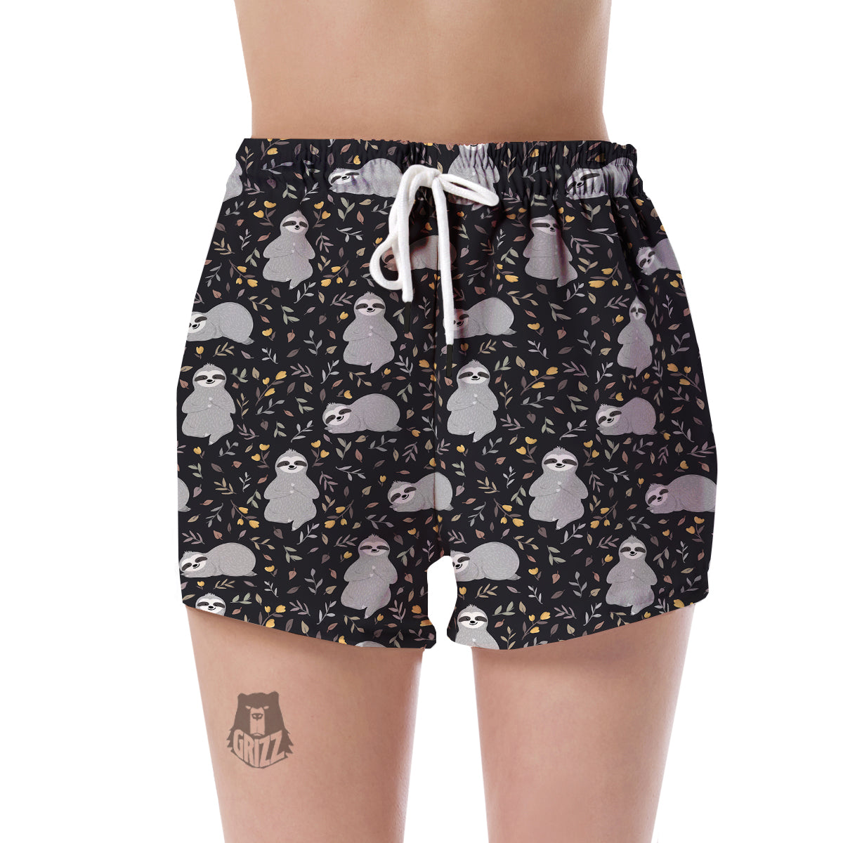 Floral Sloth Print Pattern Women's Shorts-grizzshop