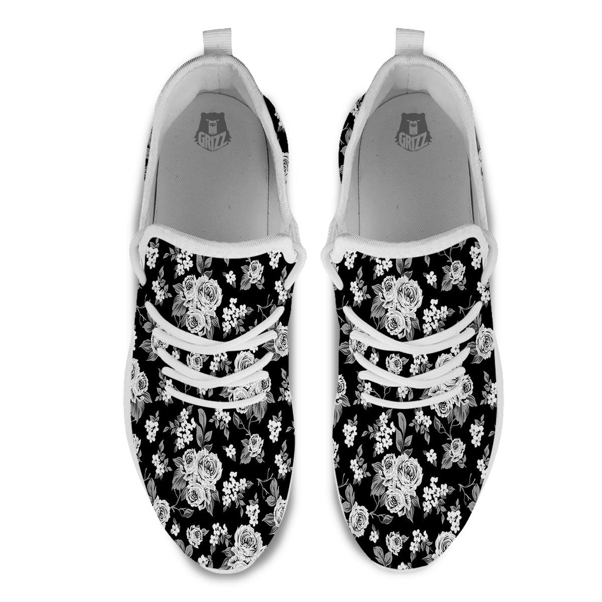 Floral Spring Monochrome Print Pattern White Athletic Shoes-grizzshop