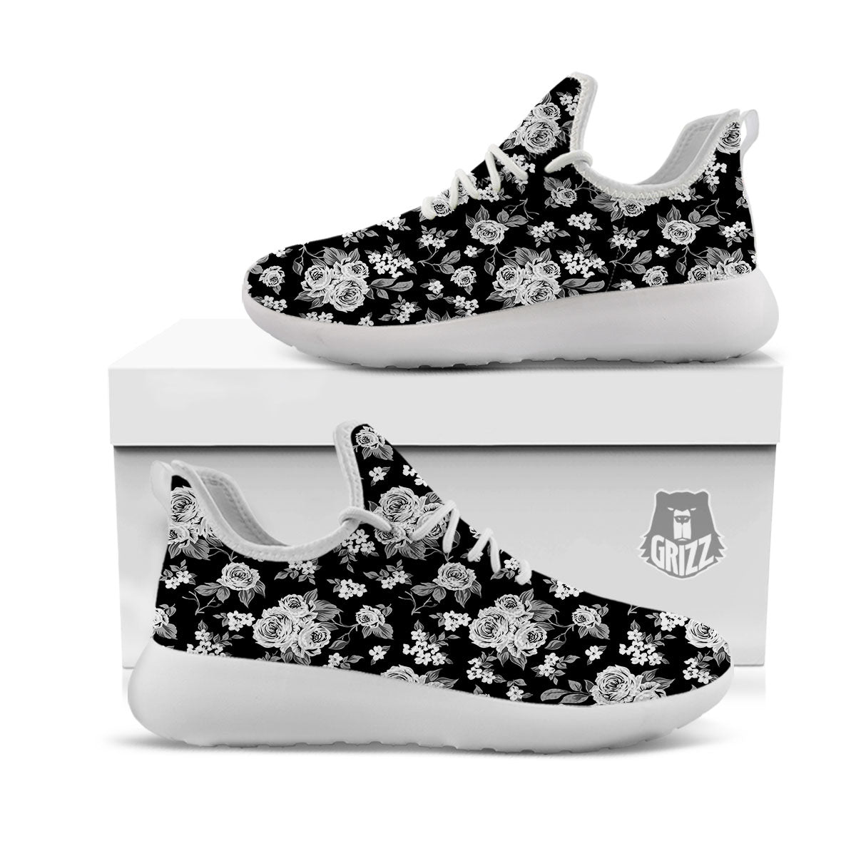 Floral Spring Monochrome Print Pattern White Athletic Shoes-grizzshop