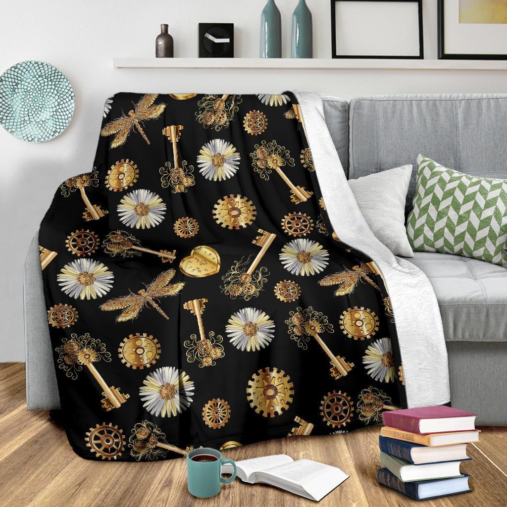 Floral Steampunk Pattern Print Blanket-grizzshop