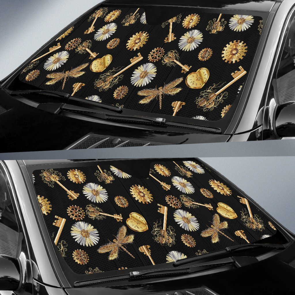 Floral Steampunk Pattern Print Car Sun Shade-grizzshop