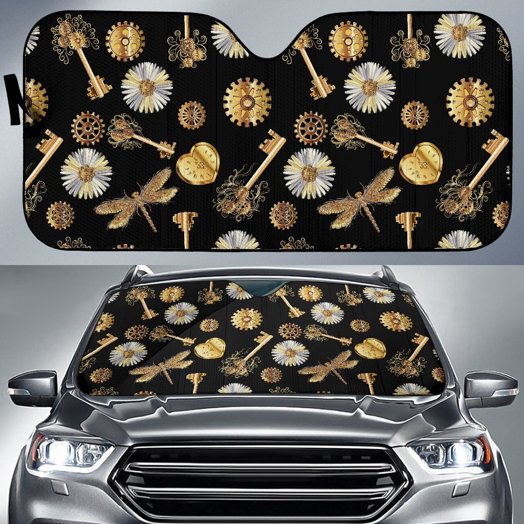 Floral Steampunk Pattern Print Car Sun Shade-grizzshop