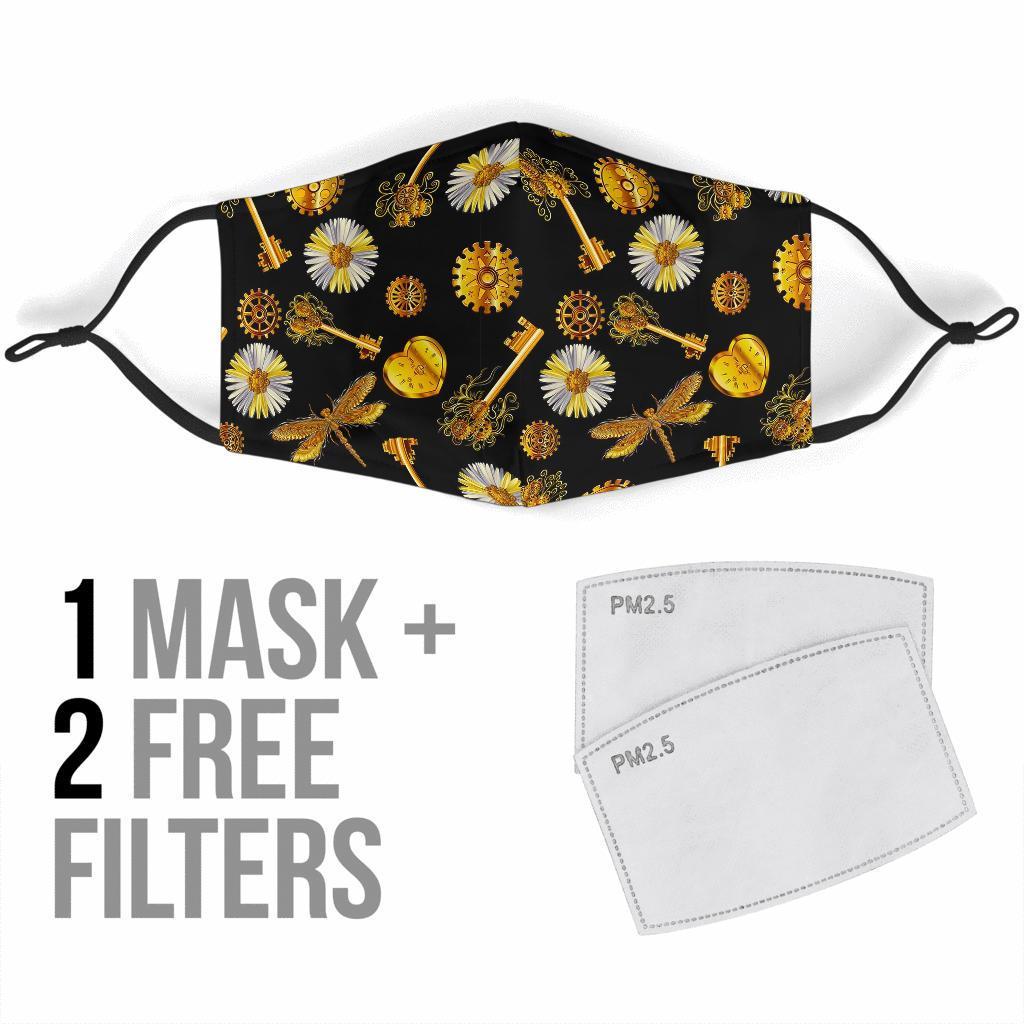 Floral Steampunk Pattern Print Face Mask-grizzshop