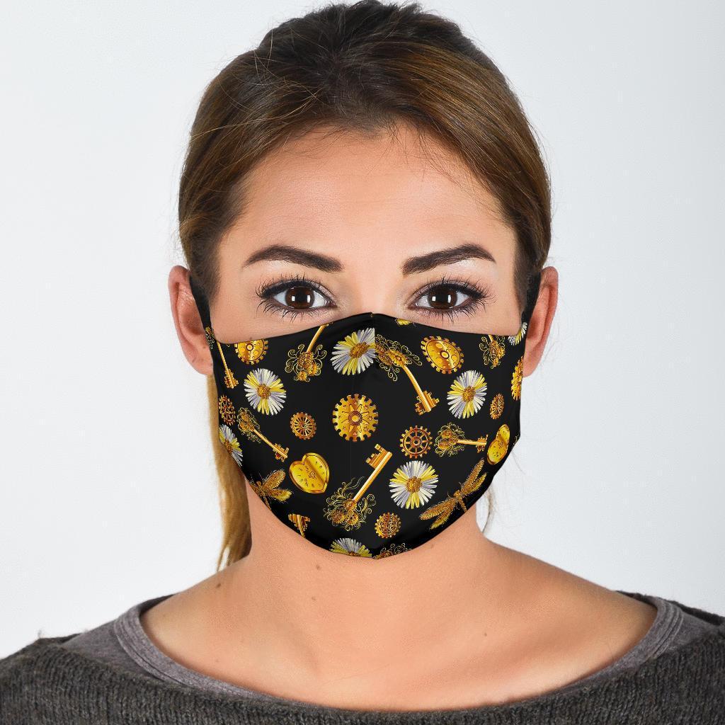 Floral Steampunk Pattern Print Face Mask-grizzshop