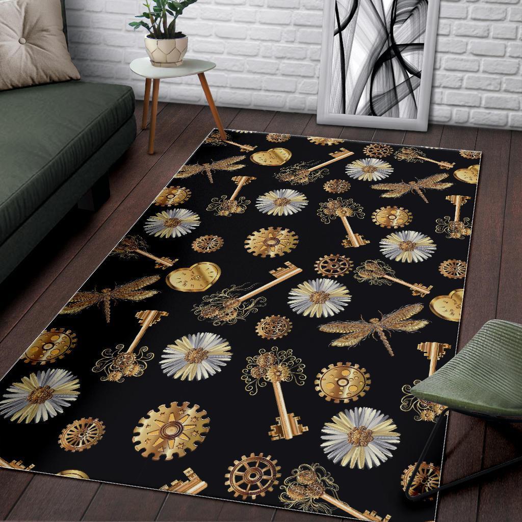 Floral Steampunk Pattern Print Floor Mat-grizzshop