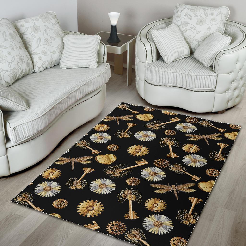 Floral Steampunk Pattern Print Floor Mat-grizzshop