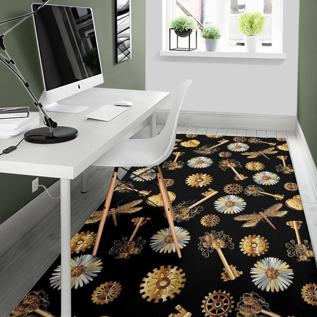 Floral Steampunk Pattern Print Floor Mat-grizzshop