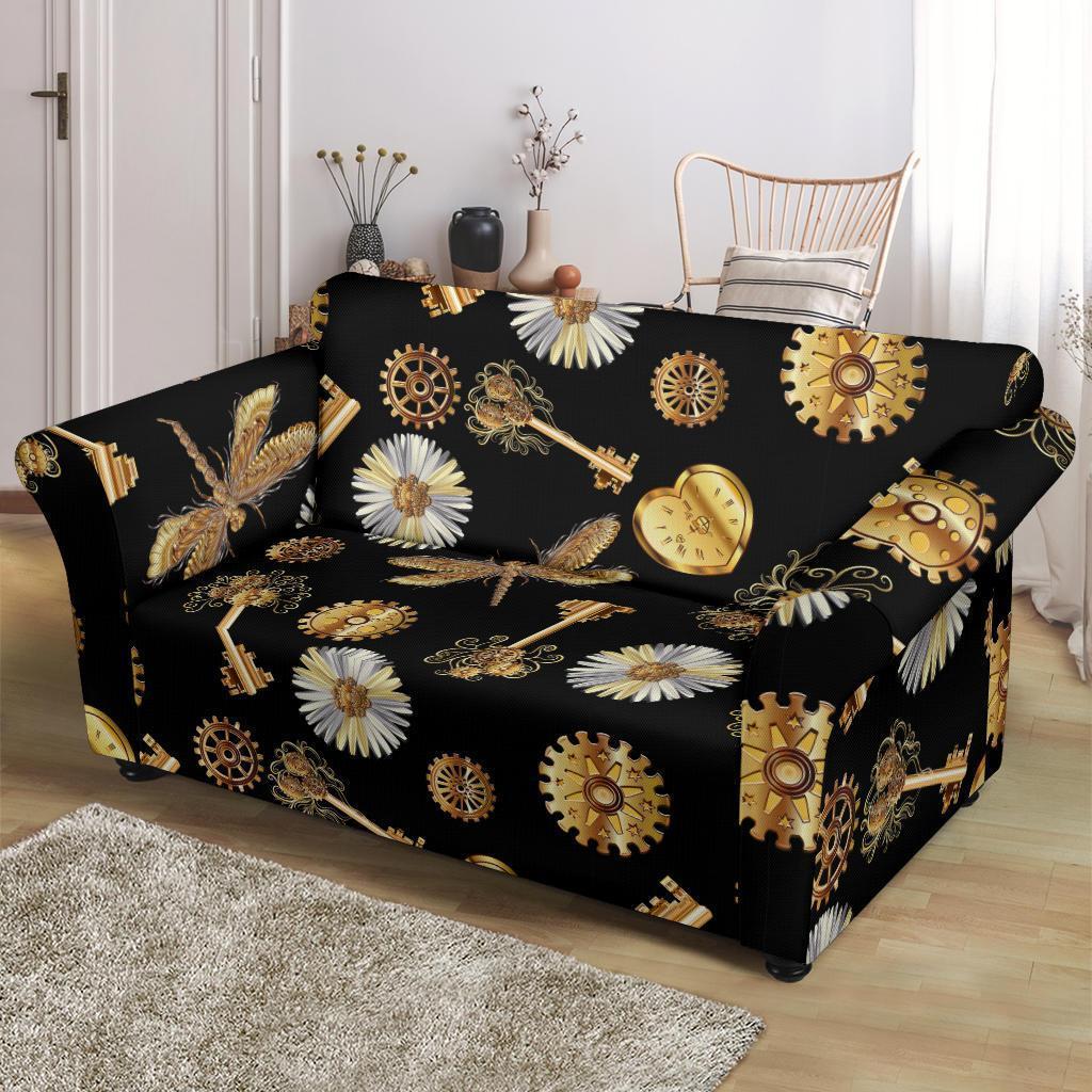 Floral Steampunk Pattern Print Loveseat Cover-grizzshop