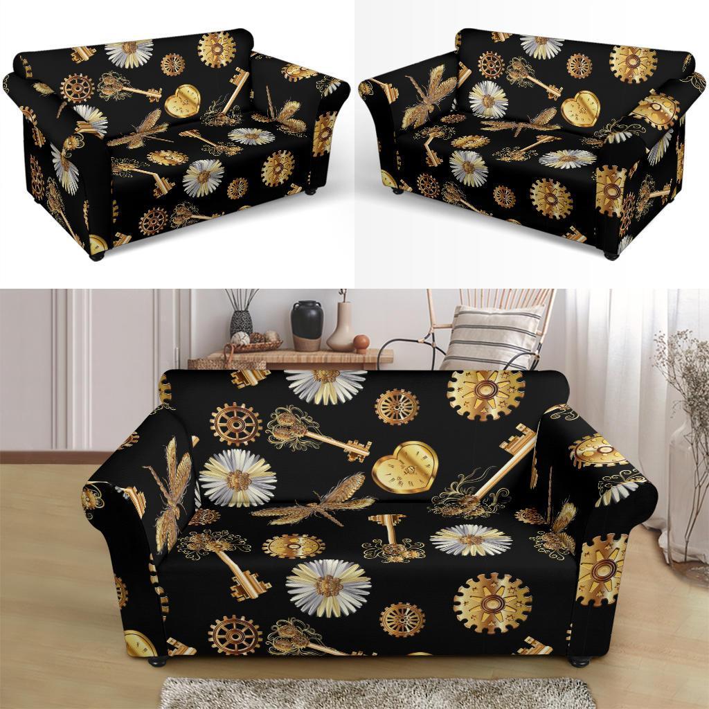 Floral Steampunk Pattern Print Loveseat Cover-grizzshop