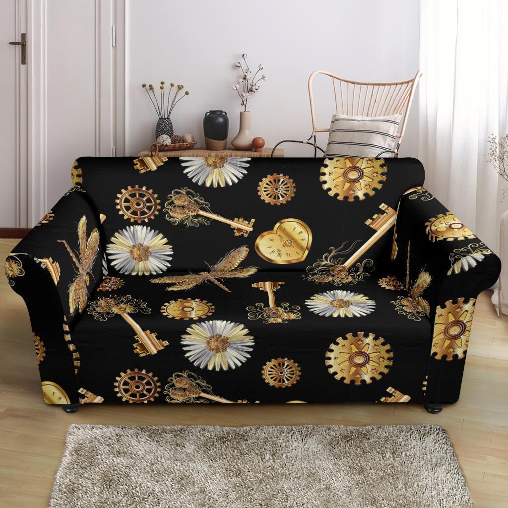 Floral Steampunk Pattern Print Loveseat Cover-grizzshop