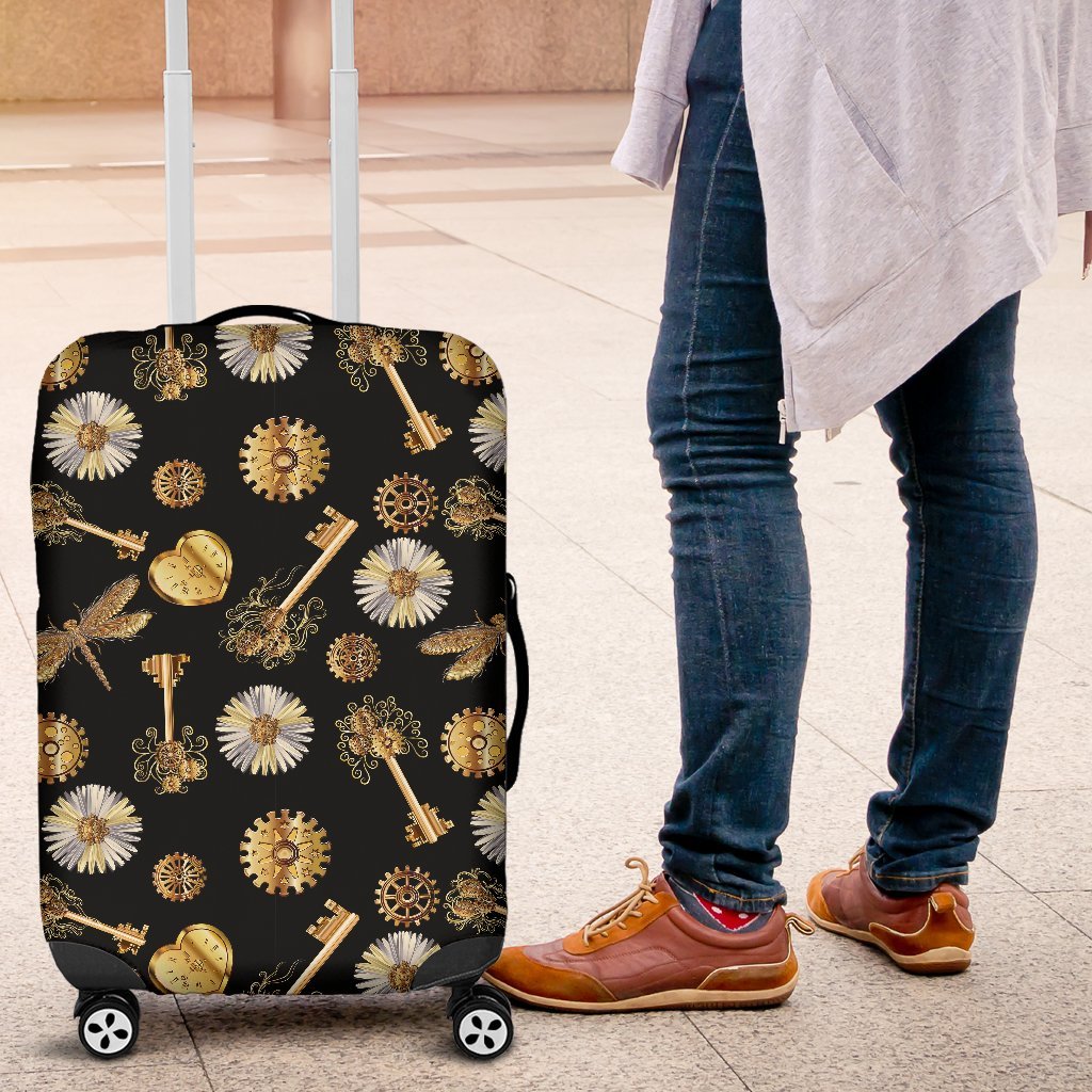 Floral Steampunk Pattern Print Luggage Cover Protector-grizzshop