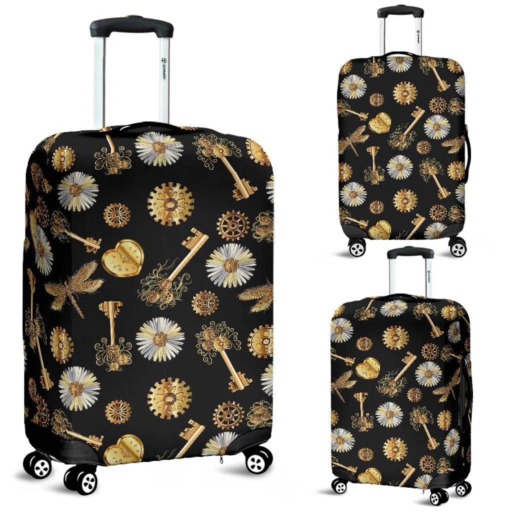 Floral Steampunk Pattern Print Luggage Cover Protector-grizzshop