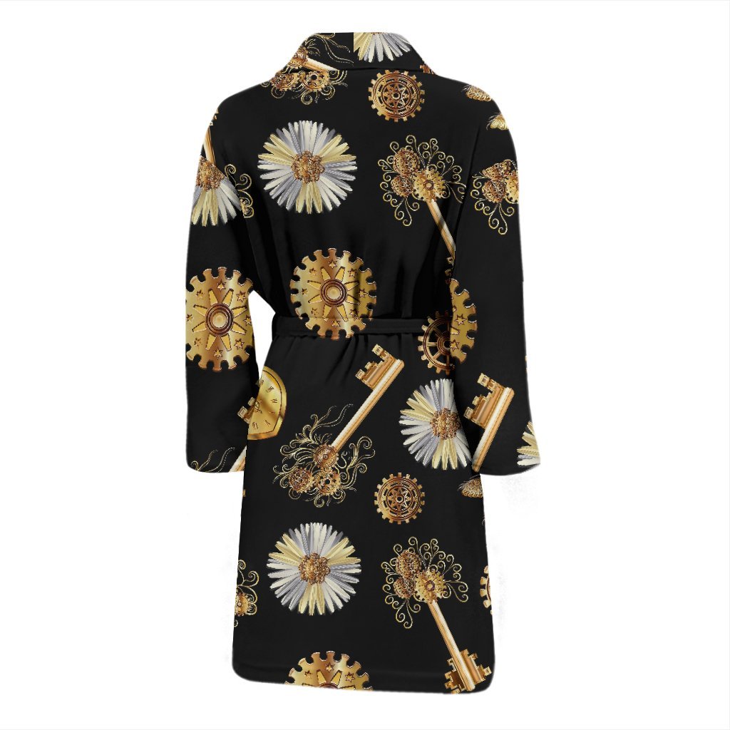 Floral Steampunk Pattern Print Men Long Robe-grizzshop