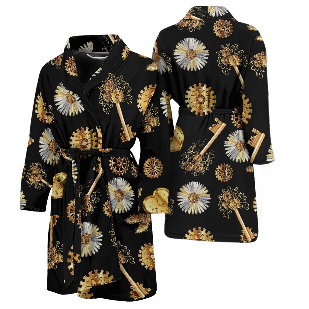 Floral Steampunk Pattern Print Men Long Robe-grizzshop