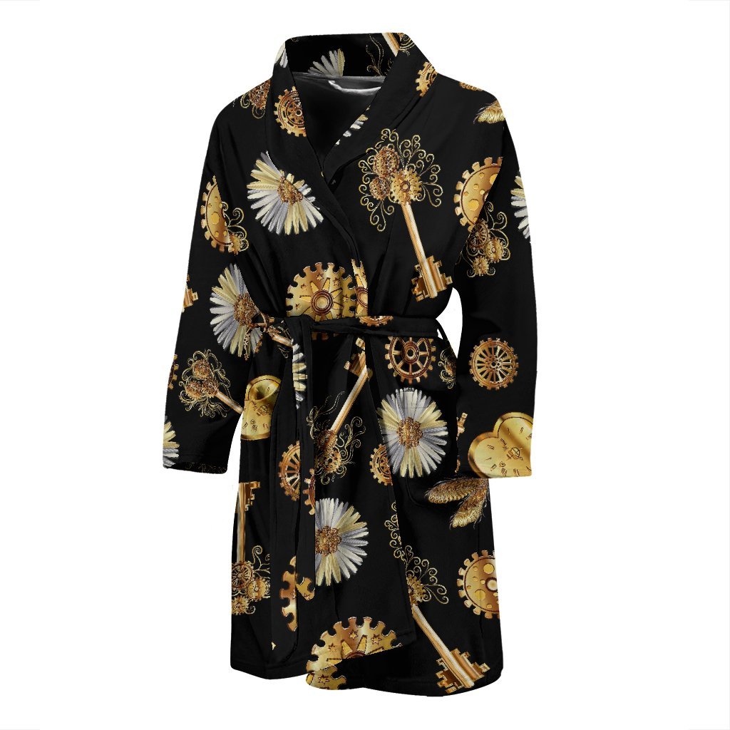 Floral Steampunk Pattern Print Men Long Robe-grizzshop