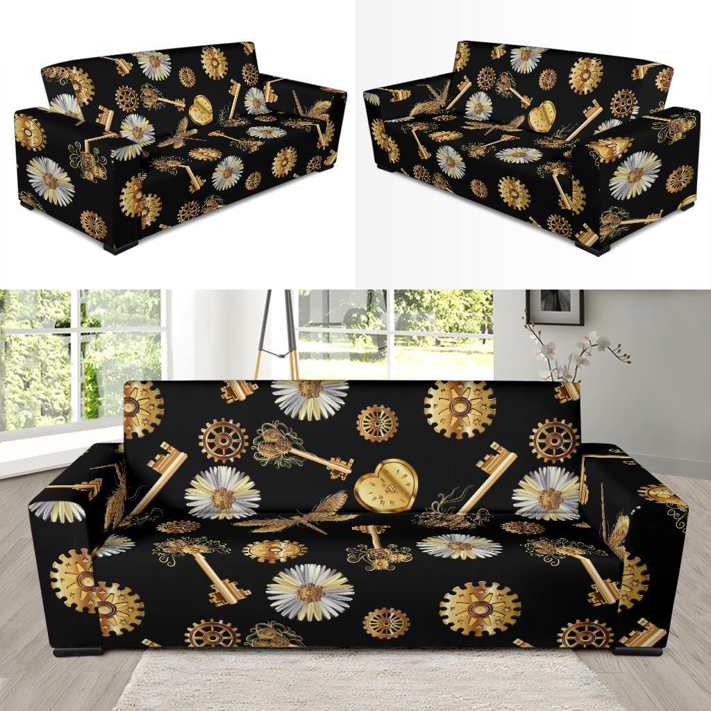 Floral Steampunk Pattern Print Sofa Covers-grizzshop