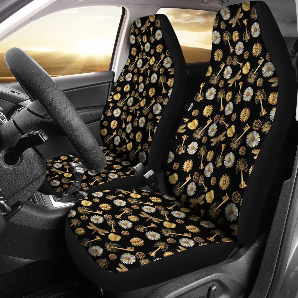 Floral Steampunk Pattern Print Universal Fit Car Seat Cover-grizzshop