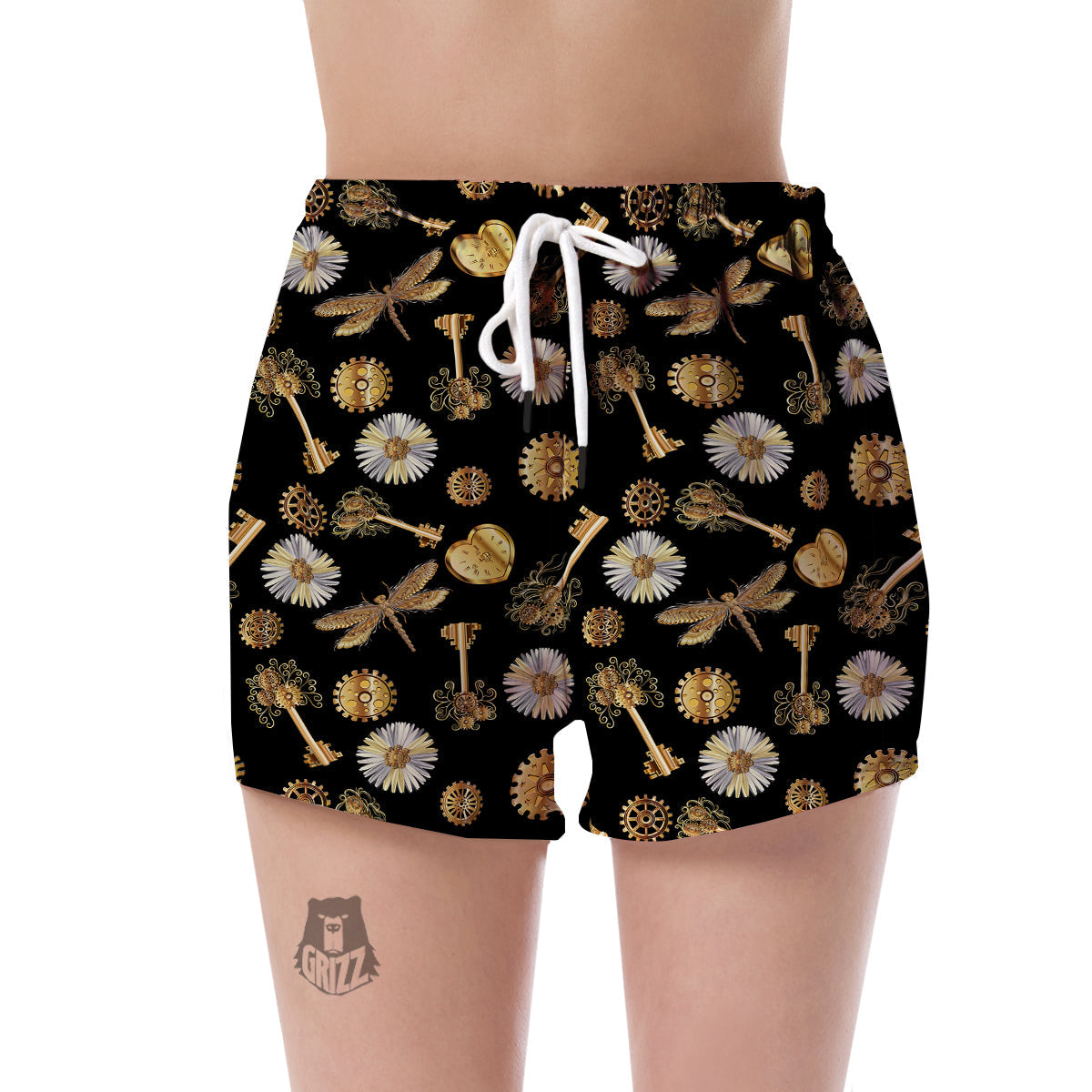 Floral Steampunk Pattern Print Women's Shorts-grizzshop