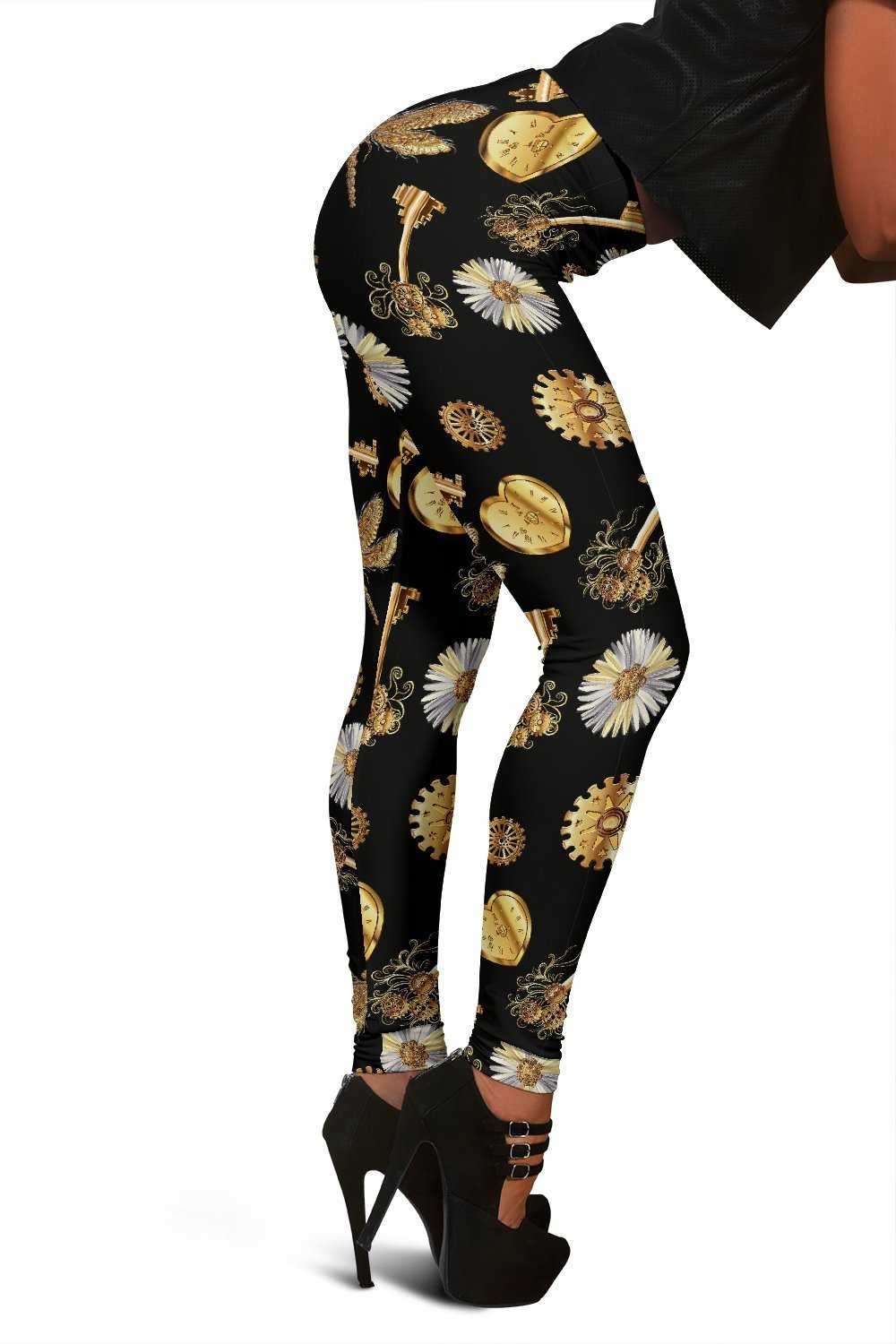 Floral Steampunk Print Pattern Women Leggings-grizzshop